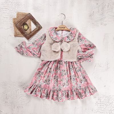 Wholesale Girls 2-Piece Dress and Vest Set 2-5Y Elayza 2023-2282 Розовый 