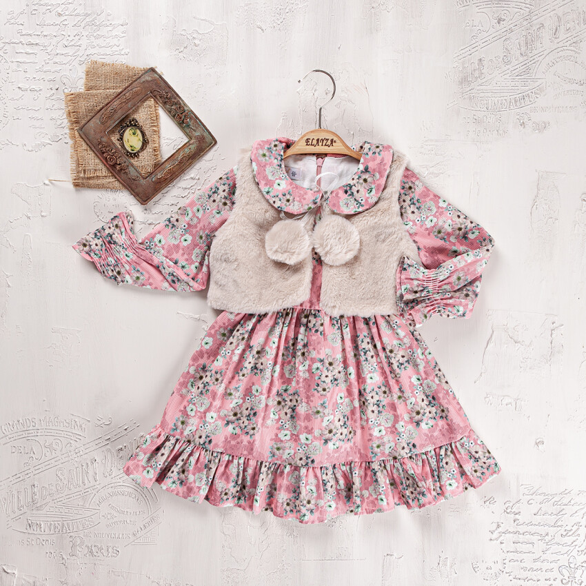 Wholesale Girls 2-Piece Dress and Vest Set 2-5Y Elayza 2023-2282 - 3