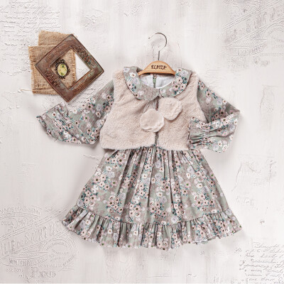 Wholesale Girl's 2-Piece Dress and Vest Set 6-9Y Elayza 2023-2284 Зелёный 