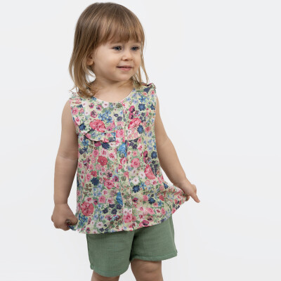 Wholesale Girl's 2-Piece Floral Pattern Blouse and Shorts Set 2-5Y Timo 1018-TK5DT202255242 - Timo