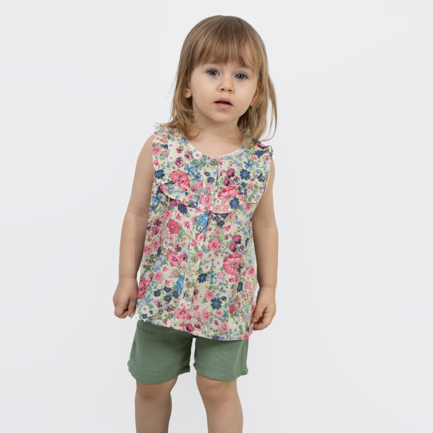 Wholesale Girl's 2-Piece Floral Pattern Blouse and Shorts Set 6-24M Timo 1018-TK5DT202255241 - 3