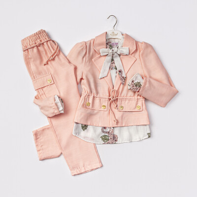 Wholesale Girls 2-Piece Jacket Shirt and Trousers Set 6-12Y Tivido 1042-2552 Лососевый цвет