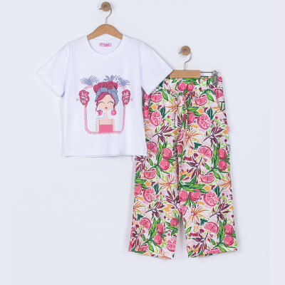 Wholesale Girls 2-Piece Printed Tshirt and Pants Set 6-9Y Tivido 1042-2613 - Tivido (1)