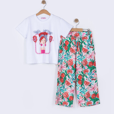 Wholesale Girls 2-Piece Printed Tshirt and Pants Set 6-9Y Tivido 1042-2613 Красный