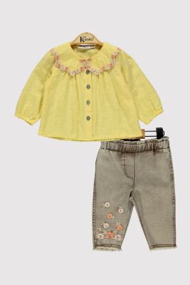 Wholesale Girl's 2 Piece Shirt and Trousers Set 6-18M Kumru Bebe 1075-4233 Жёлтый 