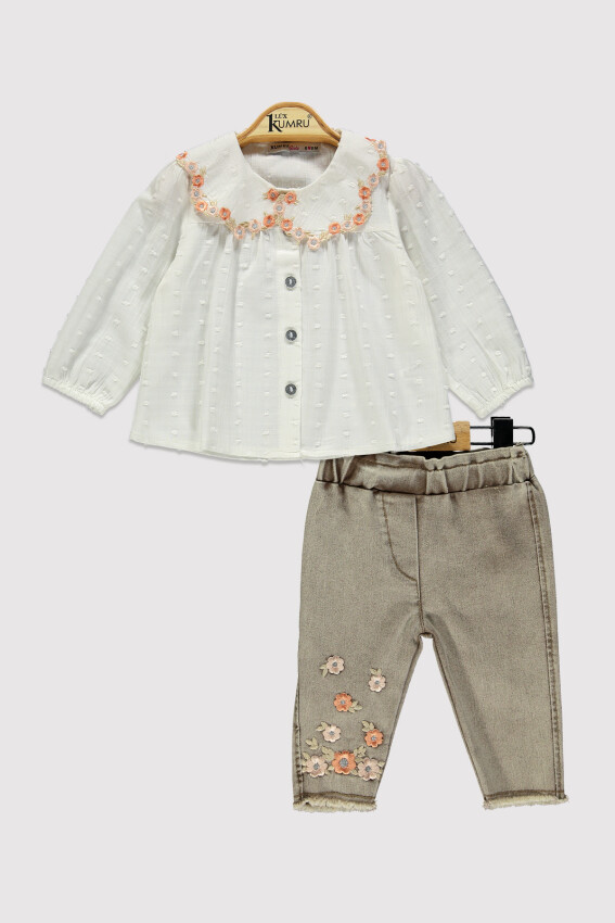 Wholesale Girl's 2 Piece Shirt and Trousers Set 6-18M Kumru Bebe 1075-4233 - 4