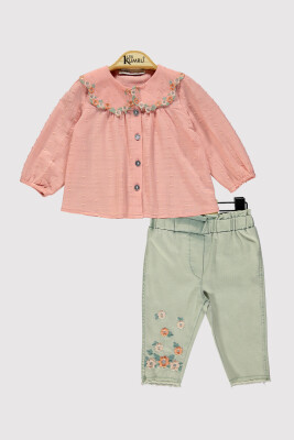 Wholesale Girl's 2 Piece Shirt and Trousers Set 6-18M Kumru Bebe 1075-4233 Лососевый цвет