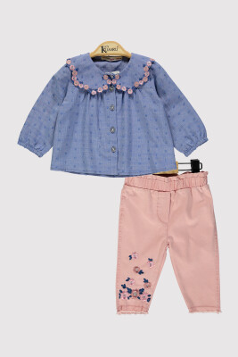 Wholesale Girl's 2 Piece Shirt and Trousers Set 6-18M Kumru Bebe 1075-4233 Индиговый 