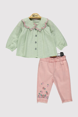 Wholesale Girl's 2 Piece Shirt and Trousers Set 6-18M Kumru Bebe 1075-4233 Мятно-зеленый