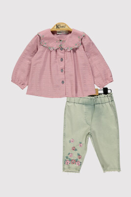 Wholesale Girl's 2 Piece Shirt and Trousers Set 6-18M Kumru Bebe 1075-4233 Пыльная роза