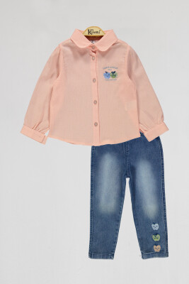 Wholesale Girls 2-Piece Shirts and Denim Pants Set 2-5Y Kumru Bebe 1075-4035 Лососевый цвет