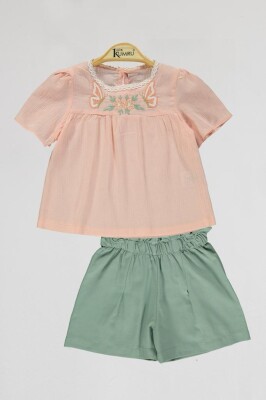 Wholesale Girls 2-piece Shorts and Blouse 2-5Y Kumru Bebe 1075-4108 Лососевый цвет