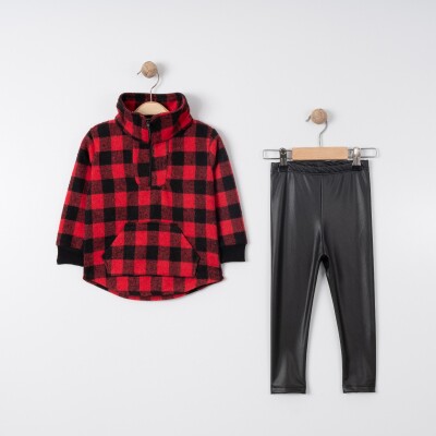Wholesale Girls 2-Piece Sweatshirt and Faux Leather Leggings Set 2-5Y Tofigo 2013-9106 Красный