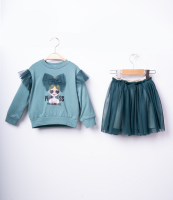 Wholesale Girls 2-Piece Sweatshirt and Skirt Set 3-6Y Büşra Bebe 1016-23255 Зелёный 
