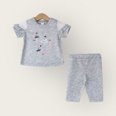 Wholesale Girls 2-Piece T-Shirt and Capri Set 1-4Y Algiy Mini 2047-3310TK Серый меланж