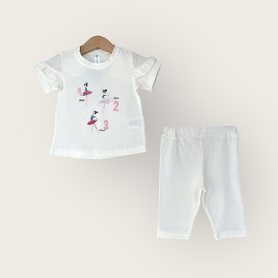 Wholesale Girls 2-Piece T-Shirt and Capri Set 1-4Y Algiy Mini 2047-3310TK Экрю