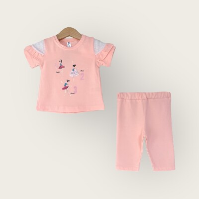 Wholesale Girls 2-Piece T-Shirt and Capri Set 1-4Y Algiy Mini 2047-3310TK Лососевый цвет