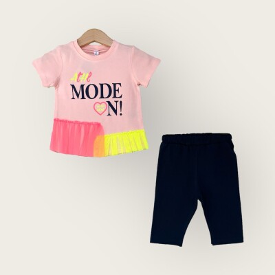 Wholesale Girls 2-Piece T-Shirt and Capri Set 1-4Y Algiy Mini 2047-3510TK Лососевый цвет