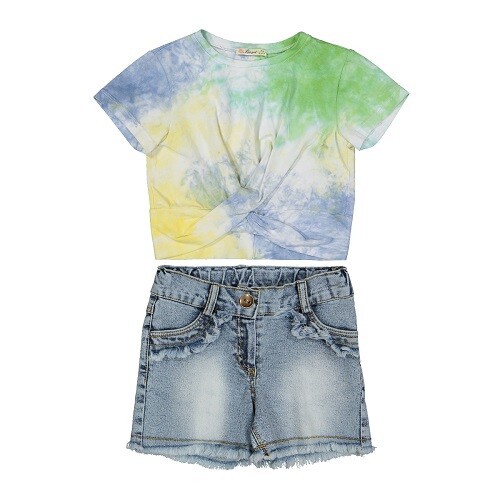 Wholesale Girls 2-Piece T-shirt and Denim Shorts Set 3-6Y Büşra Bebe 1016-211095 - 1