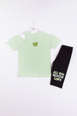 Wholesale Girls 2-Piece T-shirt and Leggings Set 10-13Y Tuffy 1099-9651 Зелёный 
