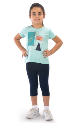 Wholesale Girls 2-Piece T-shirt and Leggings set 8-14Y Elnino 1025-22257 Мятно-зеленый