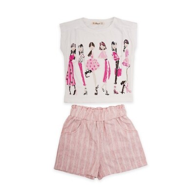 Wholesale Girls 2-Piece T-shirt and Shorts Set 3-6Y Büşra Bebe 1016-23189 Розовый 