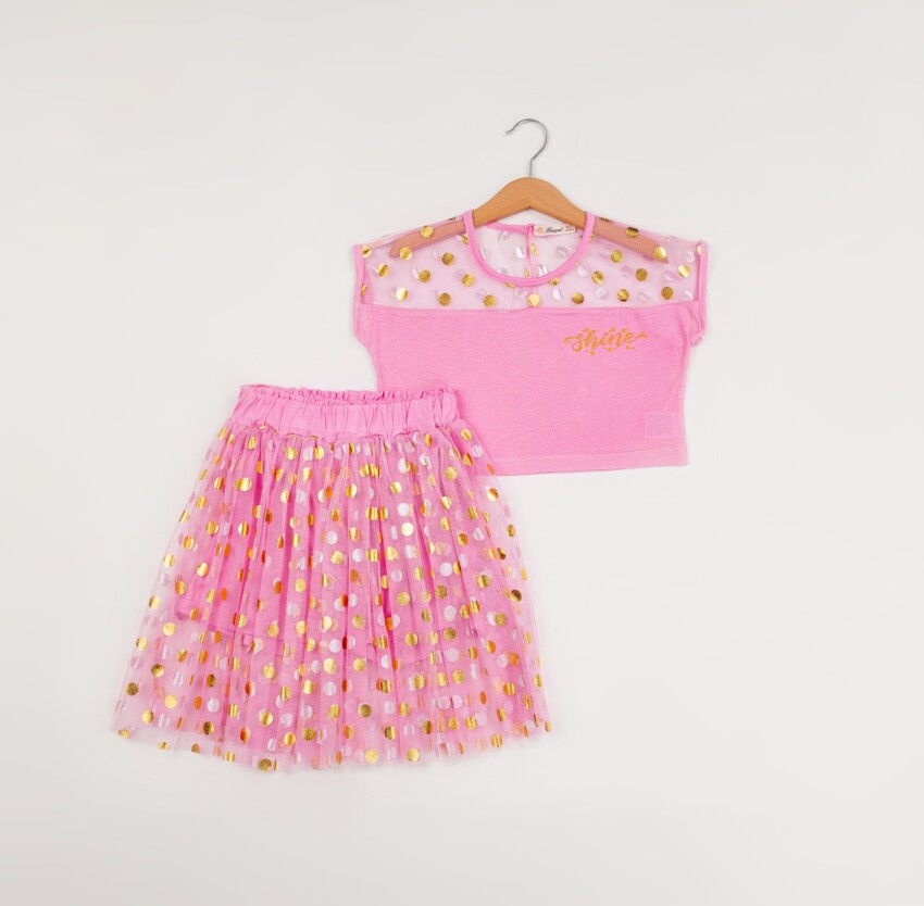 Wholesale Girls 2-Piece T-Shirt and Skirt Set 7-10Y Büşra Bebe 1016-24110 - 2