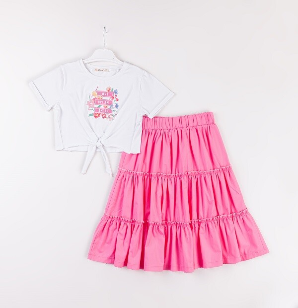 Wholesale Girls 2-Piece T-Shirt and Skirt Set 7-10Y Büşra Bebe 1016-24143 - 1