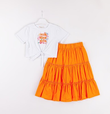 Wholesale Girls 2-Piece T-Shirt and Skirt Set 7-10Y Büşra Bebe 1016-24143 Оранжевый 
