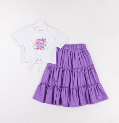 Wholesale Girls 2-Piece T-Shirt and Skirt Set 7-10Y Büşra Bebe 1016-24143 - Büşra Bebe