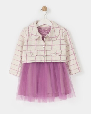 Wholesale Girls 2-Piece Tulle Dress and Jacket Set 1-4Y Bupper Kids 1053-23901 Темно-фиолетовый