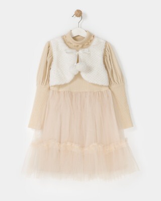 Wholesale Girls 2-Piece Tulle Dress and Vest Set 4-7Y Bupper Kids 1053-23902 Экрю