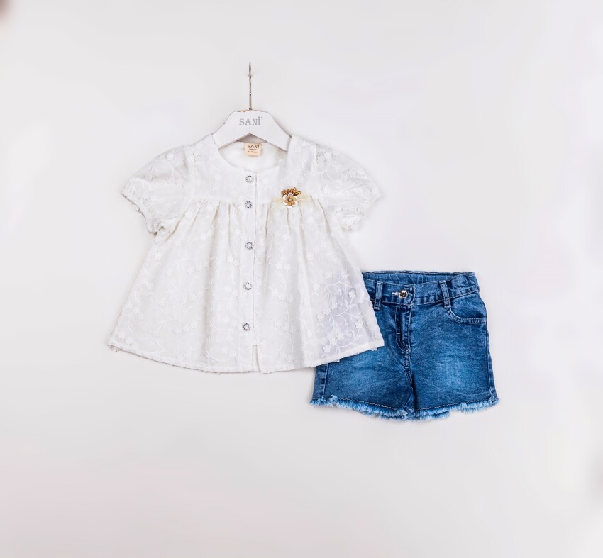 Wholesale Girls 2-Pieces Blouse and Denim Short Set 2-5Y Sani 1068-2344 - 1