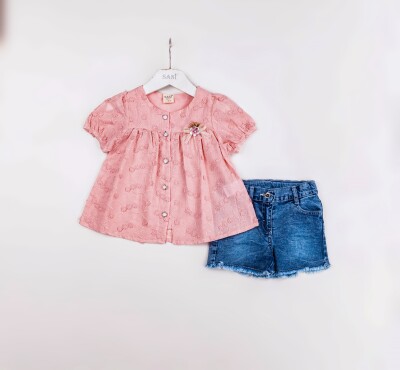 Wholesale Girls 2-Pieces Blouse and Denim Short Set 2-5Y Sani 1068-2344 - 3