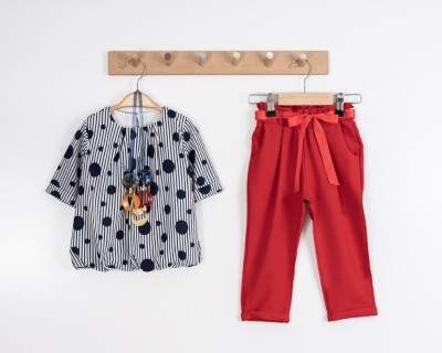 Wholesale Girls 2-Pieces Blouse and Pants Set 2-6Y Moda Mira 1080-7035 Тёмно-красный