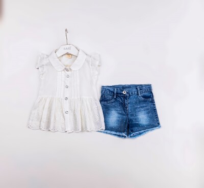 Wholesale Girls 2-Pieces Blouse and Short Set 2-5Y Sani 1068-2367 Белый 