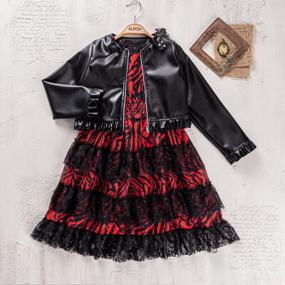 Wholesale Girls 2-Pieces Jacket and Dress Set 5-8Y Elayza 2023-2339 Красный