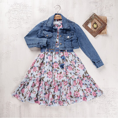 Wholesale Girls 2-Pieces Jacket and Dress Set 9-12Y Elayza 2023-2338 Синий