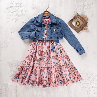 Wholesale Girls 2-Pieces Jacket and Dress Set 9-12Y Elayza 2023-2338 Розовый 