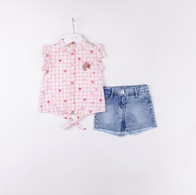 Wholesale Girls 2-Pieces Shirt and Short Set 2-5Y Sani 1068-2387 Розовый 