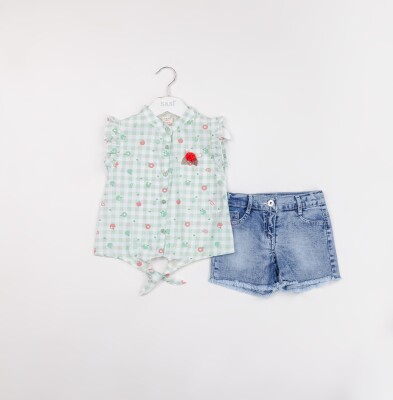 Wholesale Girls 2-Pieces Shirt and Short Set 2-5Y Sani 1068-2387 Мятно-зеленый