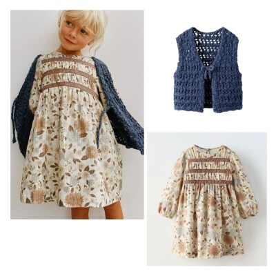 Wholesale Girl's 2pcs Cardigan and Flower Pattern Dress 3-10Y KidsRoom 1031-8050 - KidsRoom