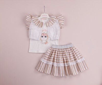 Wholesale Girls 3-Piece Bolero T-shirt and Skirt 1-4Y BabyRose 1002-4106 Бежевый 