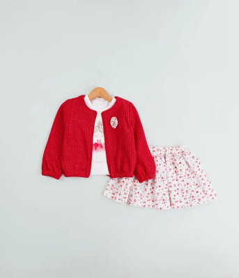 Wholesale Girl's 3 Piece Cardigan Body and Skirt Set 1-4Y BabyRose 1002-4704 - 2