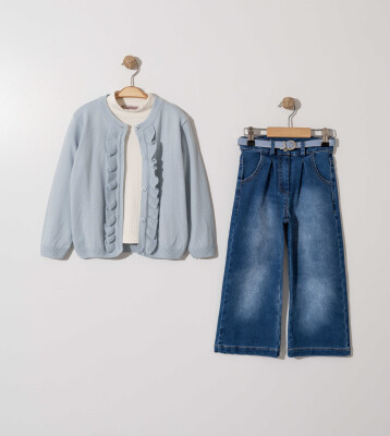 Wholesale Girls' 3-Piece Cardigan Bodysuit and Denim Pants Set 6-9Y Gocoland 2008-5717 - 1