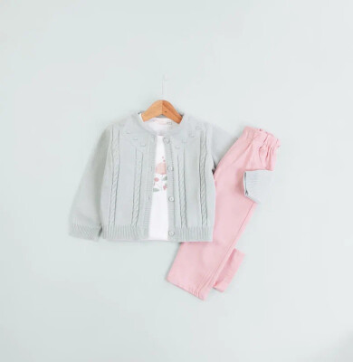 Wholesale Girl's 3-Piece Cardigan Long Sleeve Body and Pants Set 1-4Y BabyRose 1002-4707 - 1