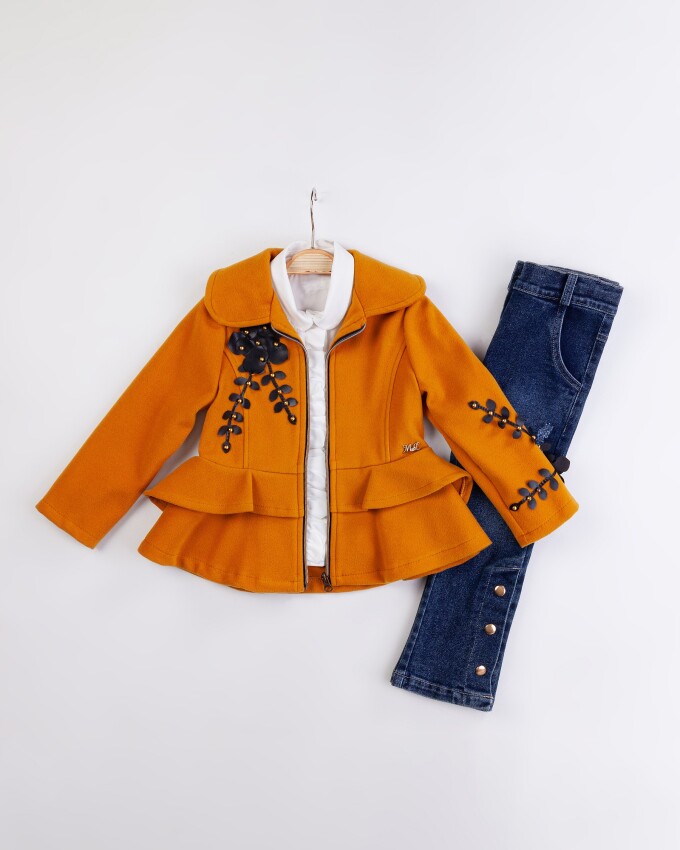 Wholesale Girl's 3-Piece Cashmere Jacket Jeans Pants and Shirt Set 2-6Y Miss Lore 1055-5714 - 1