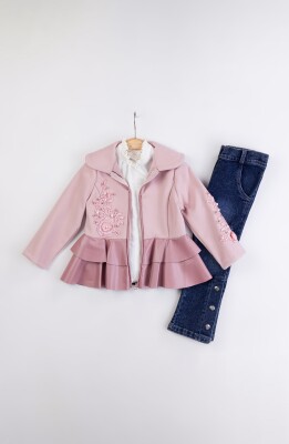 Wholesale Girl's 3-Piece Cashmere Jacket Jeans Pants Shirt Set 2-6Y Miss Lore 1055-5711 - 3