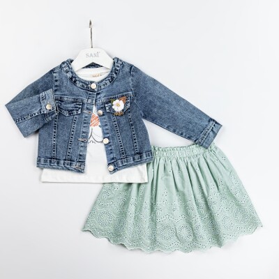 Wholesale Girls 3-Piece Denim Jacket Skirt T-Shirt Set 2-5Y Sani 1068-2301 - 3