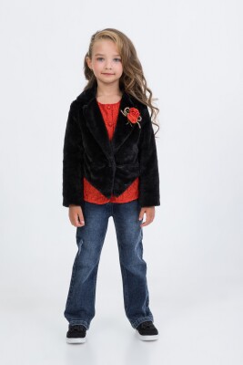 Wholesale Girl's 3-Piece Fur Jacket Lace Blouse Jeans Pants Set with Bag 2-6Y Miss Lore 1055-5716 - 3